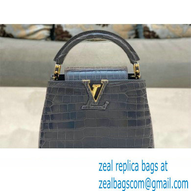 louis vuitton mini CAPUCINES bag dark gray in porosus leather with gold hardware