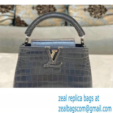 louis vuitton mini CAPUCINES bag dark gray in porosus leather with silver hardware