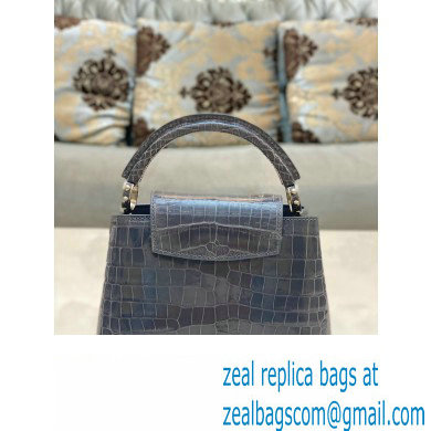 louis vuitton mini CAPUCINES bag dark gray in porosus leather with silver hardware