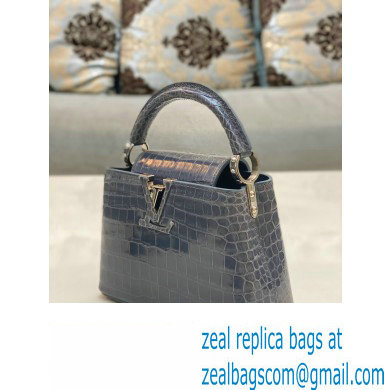 louis vuitton mini CAPUCINES bag dark gray in porosus leather with silver hardware