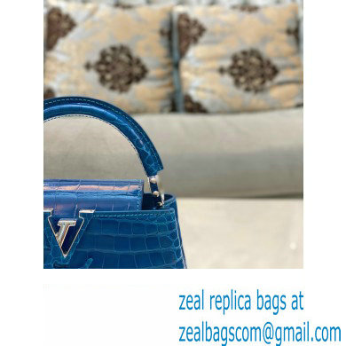 louis vuitton mini CAPUCINES bag in crocodile niloticus bright blue with silver hardware