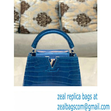 louis vuitton mini CAPUCINES bag in crocodile niloticus bright blue with silver hardware