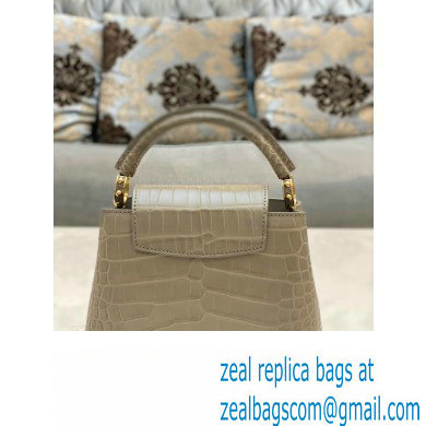 louis vuitton mini CAPUCINES bag in matt alligator leather gray with gold hardware