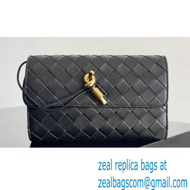 Bottega Veneta Andiamo Large Flap Wallet Black with metallic knot closure 2024
