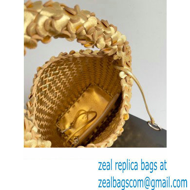 Bottega Veneta Kalimero Bucket bag Intreccio lamina leather Gold 2024