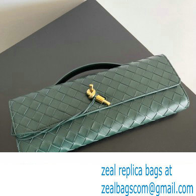 Bottega Veneta Long Clutch Andiamo With Handle Intrecciato leather bag Emerald green with metallic knot closure 2024