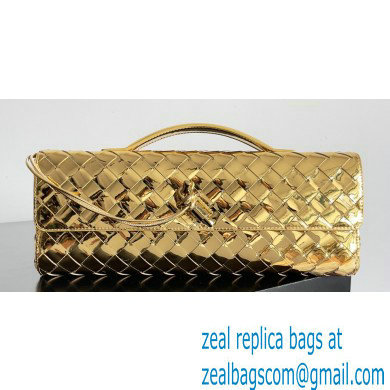 Bottega Veneta Long Clutch Andiamo With Handle Intrecciato leather bag Gold with metallic knot closure 2024