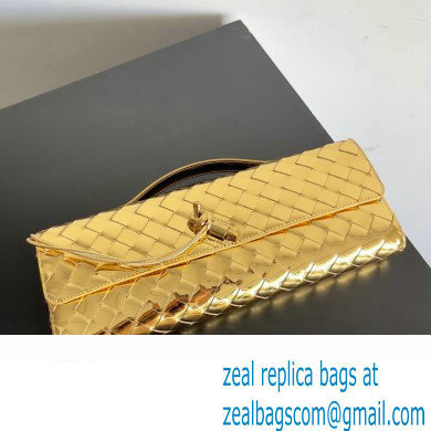 Bottega Veneta Long Clutch Andiamo With Handle Intrecciato leather bag Gold with metallic knot closure 2024
