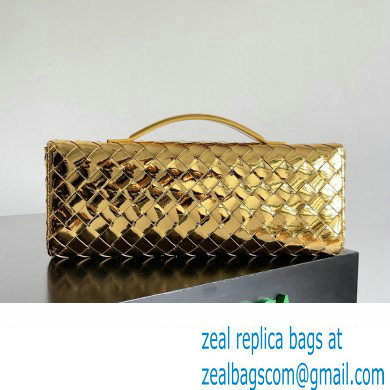 Bottega Veneta Long Clutch Andiamo With Handle Intrecciato leather bag Gold with metallic knot closure 2024
