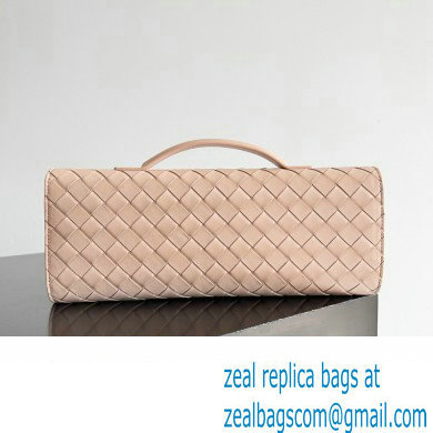 Bottega Veneta Long Clutch Andiamo With Handle Intrecciato leather bag Nude Pink with metallic knot closure 2024