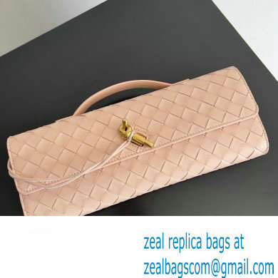 Bottega Veneta Long Clutch Andiamo With Handle Intrecciato leather bag Nude Pink with metallic knot closure 2024