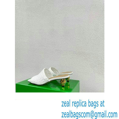 Bottega Veneta Mid Heel 4.5cm Intreccio Leather Knot Mules White 2024
