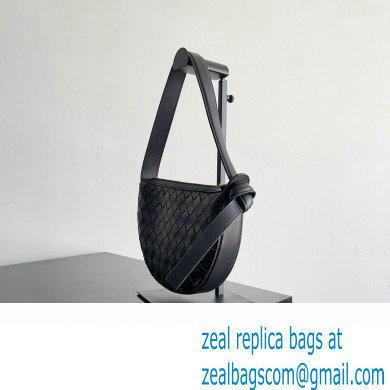 Bottega Veneta Mini Sunrise Intrecciato leather shoulder bag Black with knot 2024