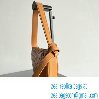 Bottega Veneta Mini Sunrise Intrecciato leather shoulder bag Cognac with knot 2024