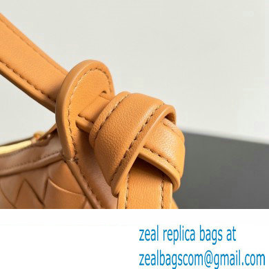 Bottega Veneta Mini Sunrise Intrecciato leather shoulder bag Cognac with knot 2024