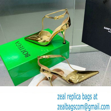 Bottega Veneta Rocket T-Bar Pumps Leather Gold 2024