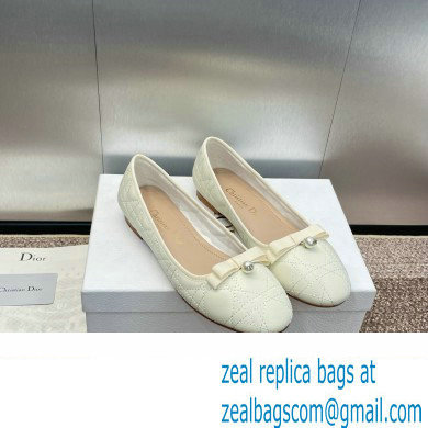 Dior Ballet Flats with Grosgrain bow and Pearl in WHITE Quilted Cannage Calfskin 2024