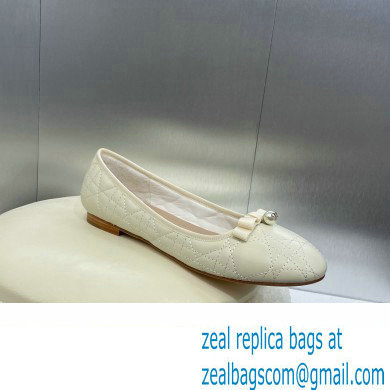 Dior Ballet Flats with Grosgrain bow and Pearl in WHITE Quilted Cannage Calfskin 2024