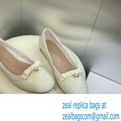 Dior Ballet Flats with Grosgrain bow and Pearl in WHITE Quilted Cannage Calfskin 2024
