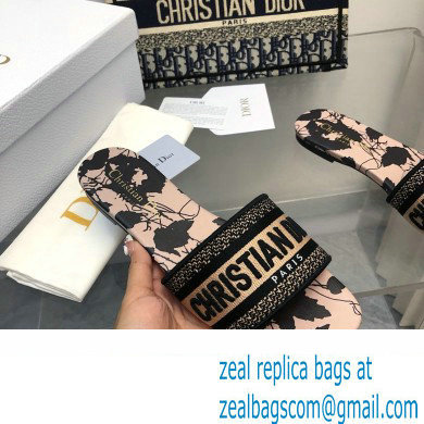 Dior Beige and Black Cotton Embroidered with Fleurs Mystiques MotifDway Slide 2024