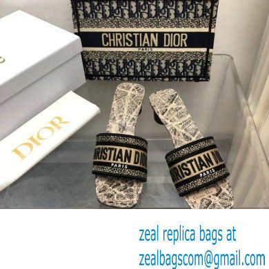 Dior Beige and Black Cotton Embroidered with Plan de Paris Motif Dway Heeled Slide 2024