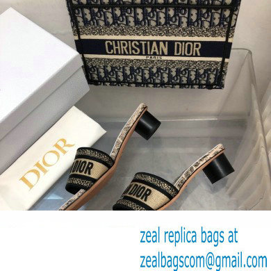Dior Beige and Black Cotton Embroidered with Plan de Paris Motif Dway Heeled Slide 2024