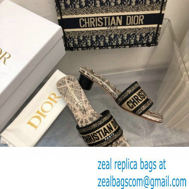 Dior Beige and Black Cotton Embroidered with Plan de Paris Motif Dway Heeled Slide 2024