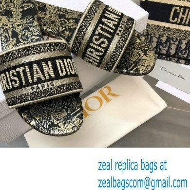 Dior Black and Gold-Tone Toile de Jouy Mexico Embroidered Cotton with Metallic Thread Dway Slide 2024