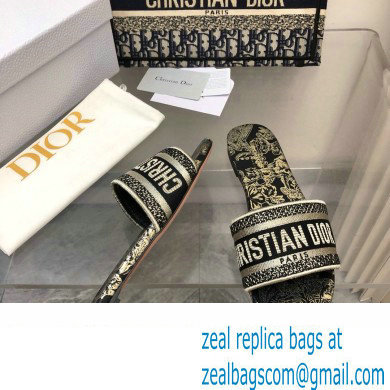 Dior Black and Gold-Tone Toile de Jouy Mexico Embroidered Cotton with Metallic Thread Dway Slide 2024