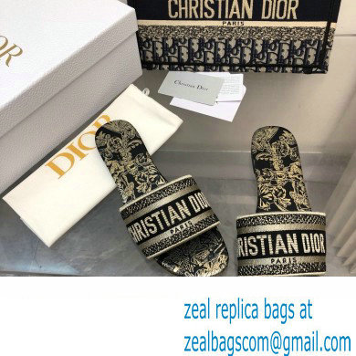 Dior Black and Gold-Tone Toile de Jouy Mexico Embroidered Cotton with Metallic Thread Dway Slide 2024