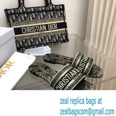 Dior Black and Gold-Tone Toile de Jouy Mexico Embroidered Cotton with Metallic Thread Dway Slide 2024