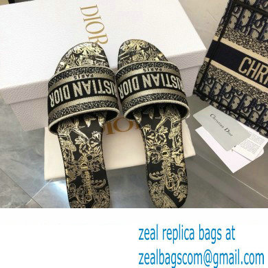 Dior Black and Gold-Tone Toile de Jouy Mexico Embroidered Cotton with Metallic Thread Dway Slide 2024