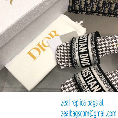 Dior Black and White Micro-Houndstooth Embroidered Cotton Dway Heeled Slide 2024