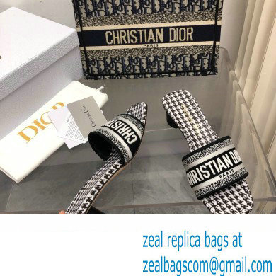 Dior Black and White Micro-Houndstooth Embroidered Cotton Dway Heeled Slide 2024