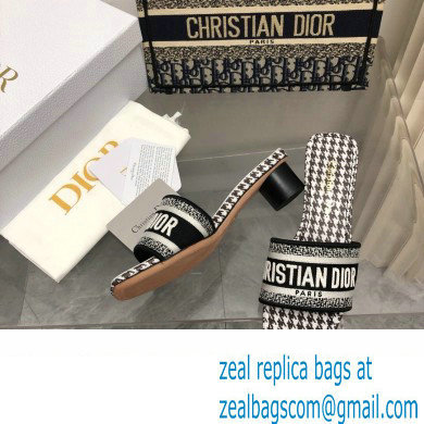 Dior Black and White Micro-Houndstooth Embroidered Cotton Dway Heeled Slide 2024