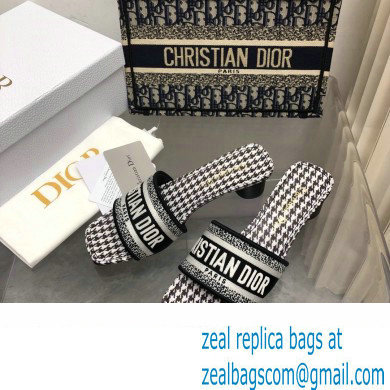 Dior Black and White Micro-Houndstooth Embroidered Cotton Dway Heeled Slide 2024