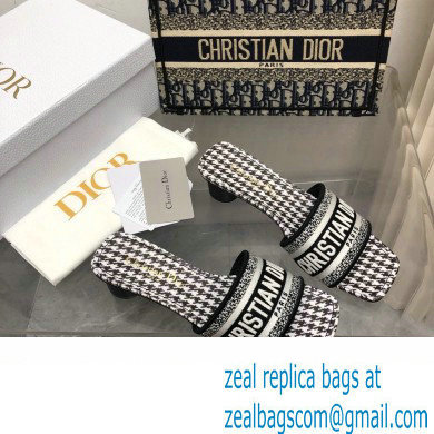 Dior Black and White Micro-Houndstooth Embroidered Cotton Dway Heeled Slide 2024