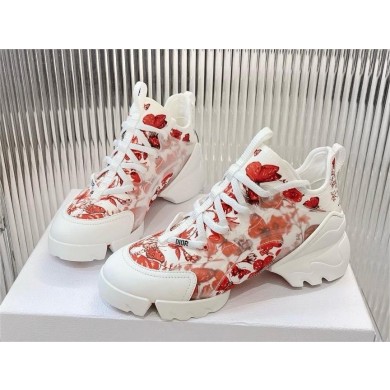 Dior D-Connect Sneaker in Technical Fabric Printed with Red and White Le Coeur des Papillons Motif 2024