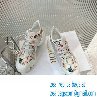 Dior D-Connect Sneaker in Technical Fabric Printed with White Multicolor Toile de Jouy Fantastica Motif 2024