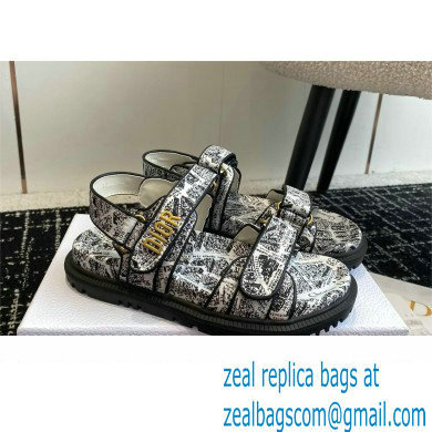 Dior Dioract Sandal in White and Navy Blue Technical Fabric with Plan de Paris Print 2024