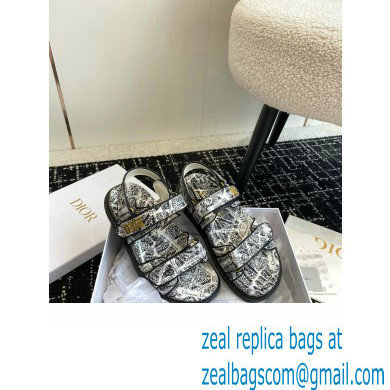 Dior Dioract Sandal in White and Navy Blue Technical Fabric with Plan de Paris Print 2024