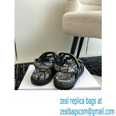 Dior Dioract Sandal in black and Navy Blue Technical Fabric with Plan de Paris Print 2024