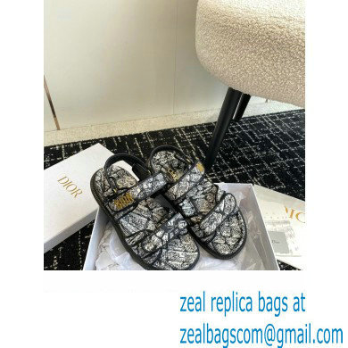 Dior Dioract Sandal in black and Navy Blue Technical Fabric with Plan de Paris Print 2024