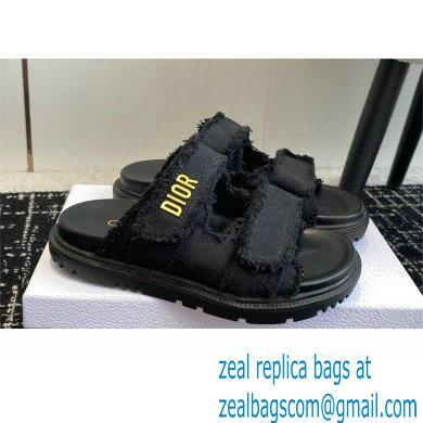 Dior Dioract Slides in Black Fringed Cotton Canvas 2024