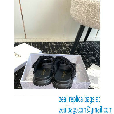 Dior Dioract Slides in Black Fringed Cotton Canvas 2024