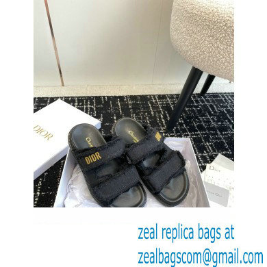 Dior Dioract Slides in Black Fringed Cotton Canvas 2024