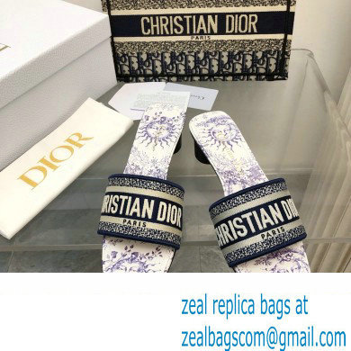 Dior Embroidered Cotton and White and Blue Toile de Jouy Soleil Motif Dway Heeled Slide 2024