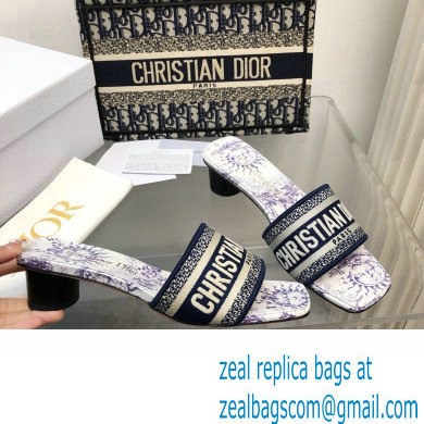 Dior Embroidered Cotton and White and Blue Toile de Jouy Soleil Motif Dway Heeled Slide 2024