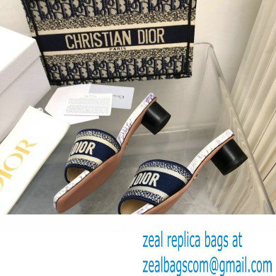 Dior Embroidered Cotton and White and Blue Toile de Jouy Soleil Motif Dway Heeled Slide 2024
