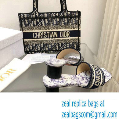 Dior Embroidered Cotton and White and Blue Toile de Jouy Soleil Motif Dway Heeled Slide 2024